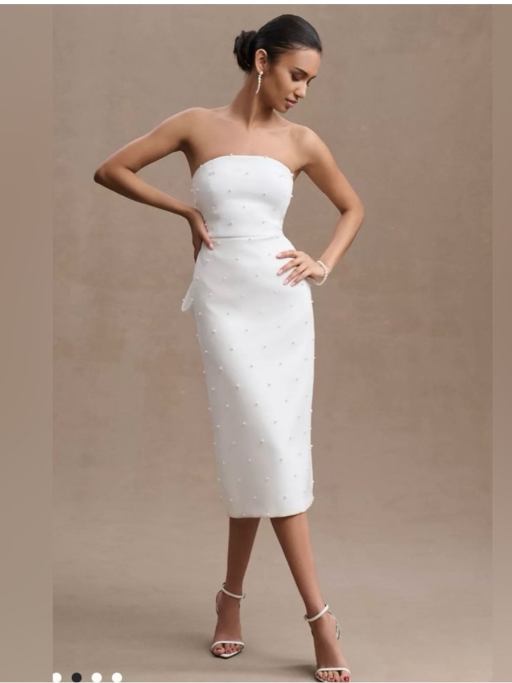 SACHIN + BABI Anthropologie Strapless White Pearl-Embellished Midi Dress